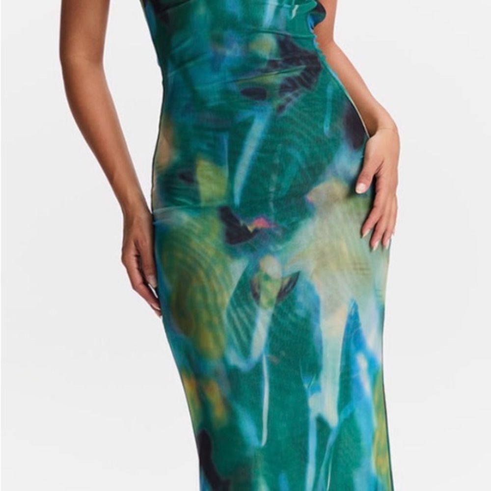 Green Abstract Print Maxi Dress